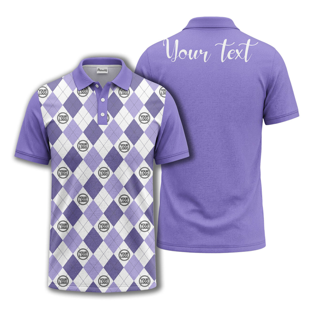 black white argyle diamond repeat pattern polo shirt with custom logo