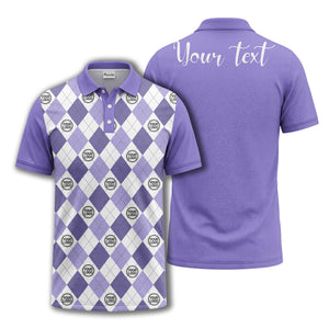 black white argyle diamond repeat pattern polo shirt with custom logo