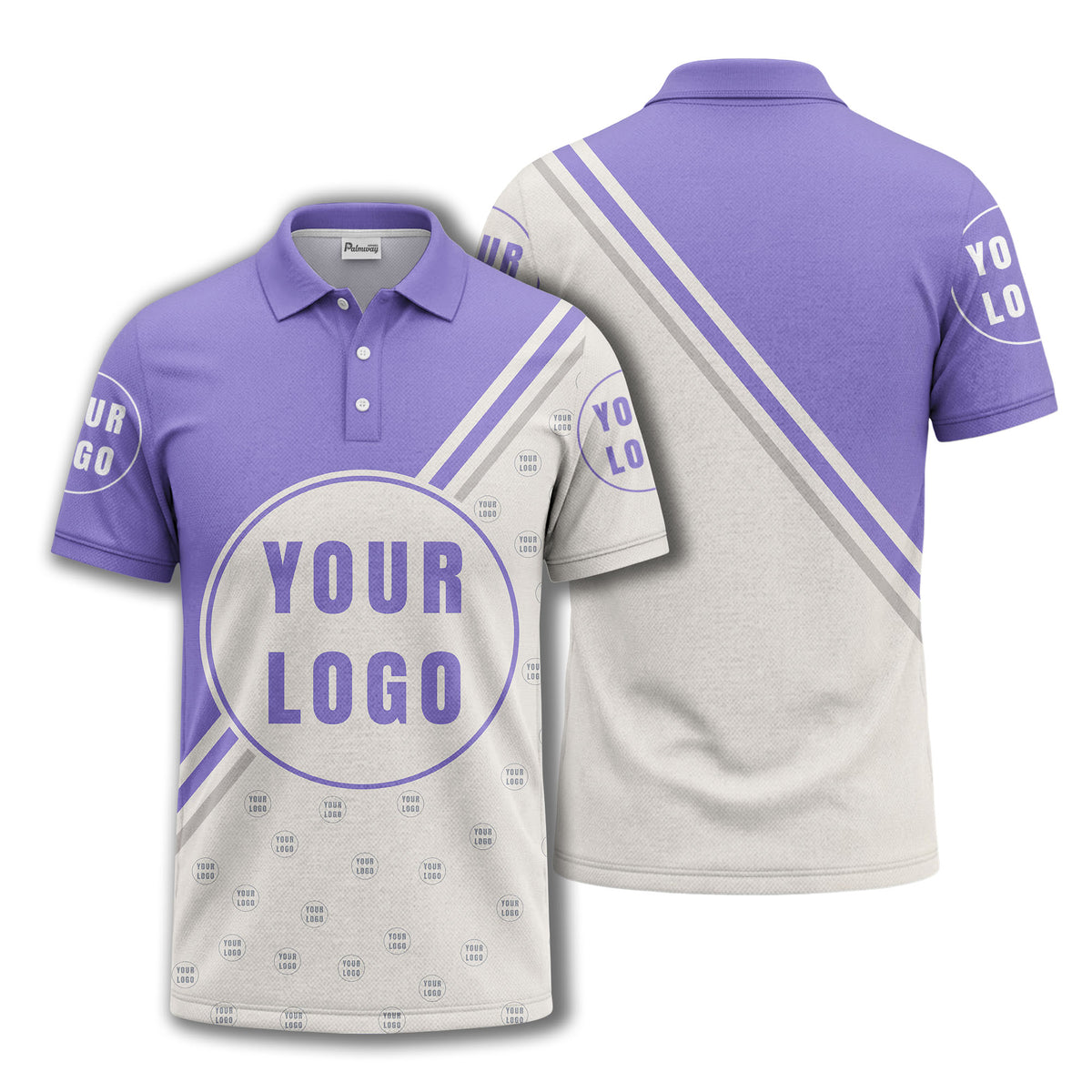 custom logo circles & diagonal stripes all over print polo shirt