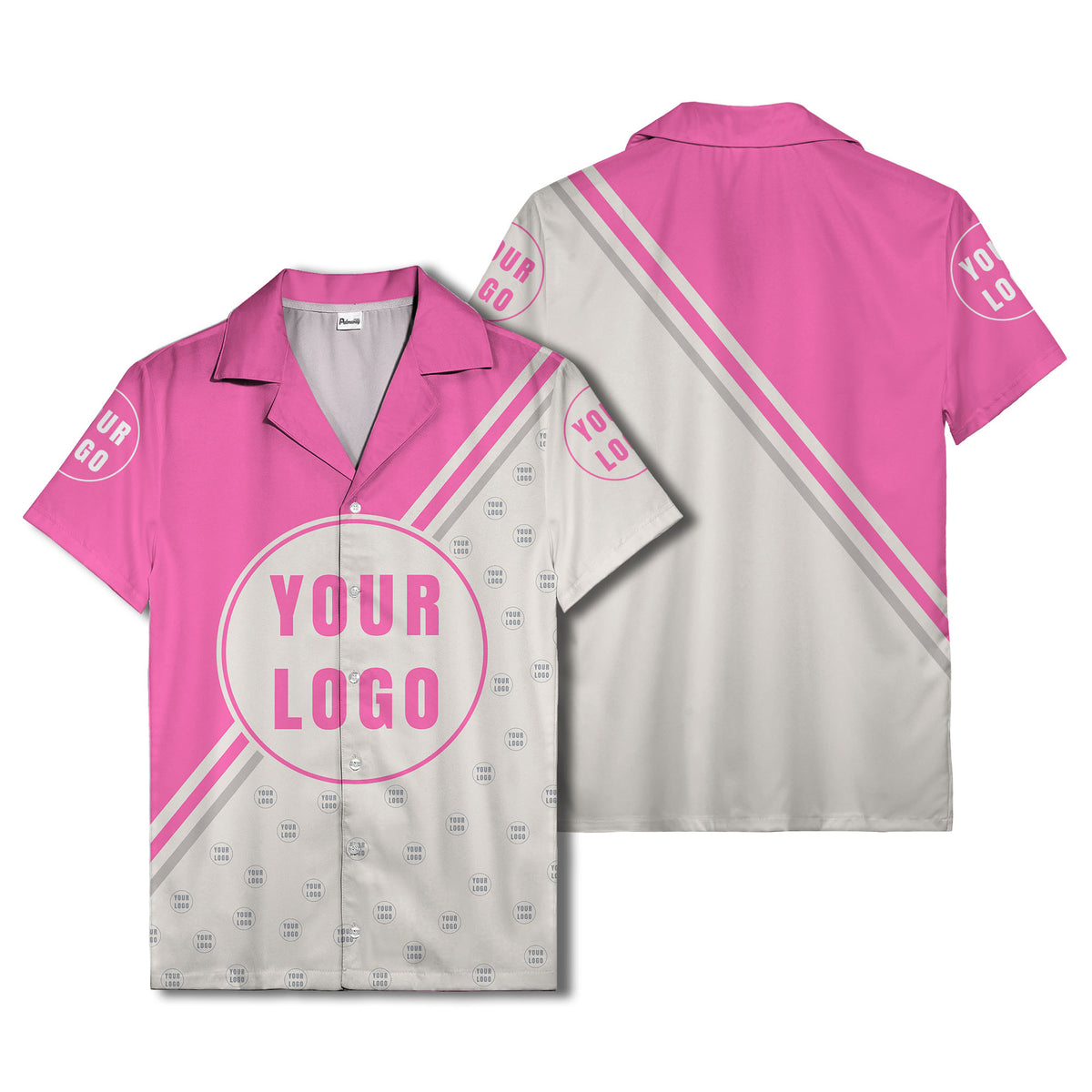 custom logo circles & diagonal stripes minimalist hawaiian shirt for men