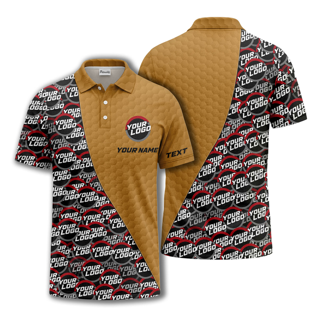 custom logo circles & hexagons grid polo shirt for men