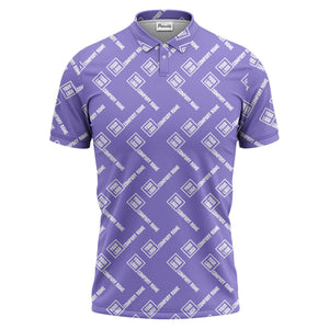 custom logo & company name repeat pattern black polo shirt for men