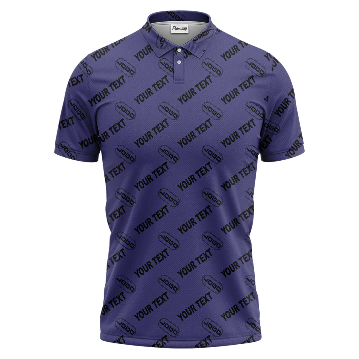 custom logo & monogram text repeat pattern black polo shirt for men