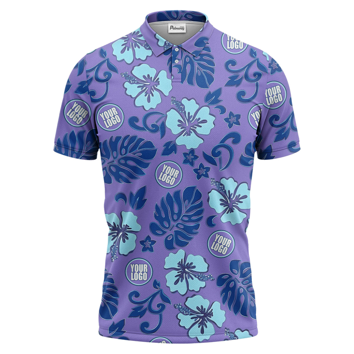 blue tropical floral polo hawaiian shirt