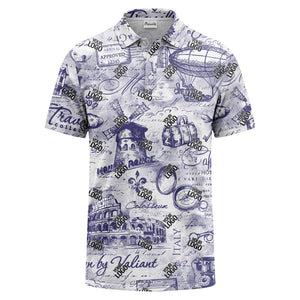 eiffel tower & airship sketched landmark polo shirt for men
