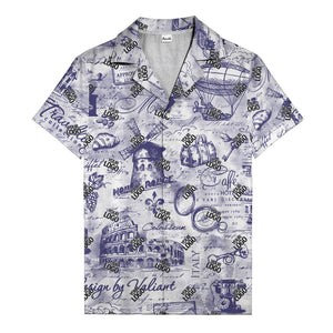 eiffel tower colosseum coffee sketch vintage travel hawaiian shirt