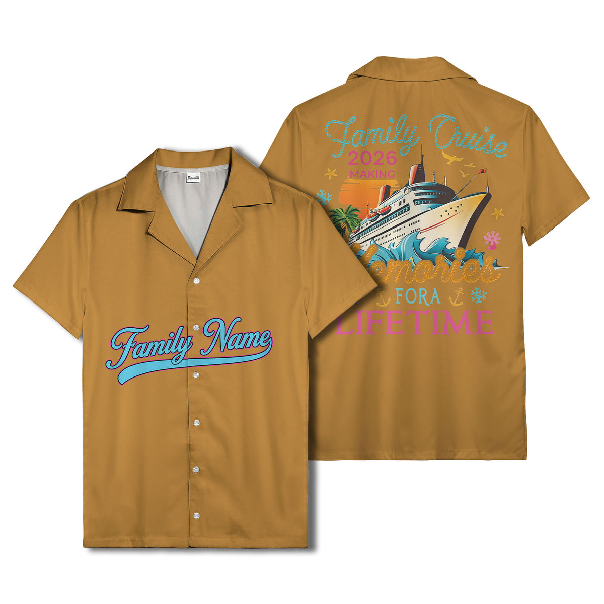 family name script & logo circle personalized hawaiian shirt