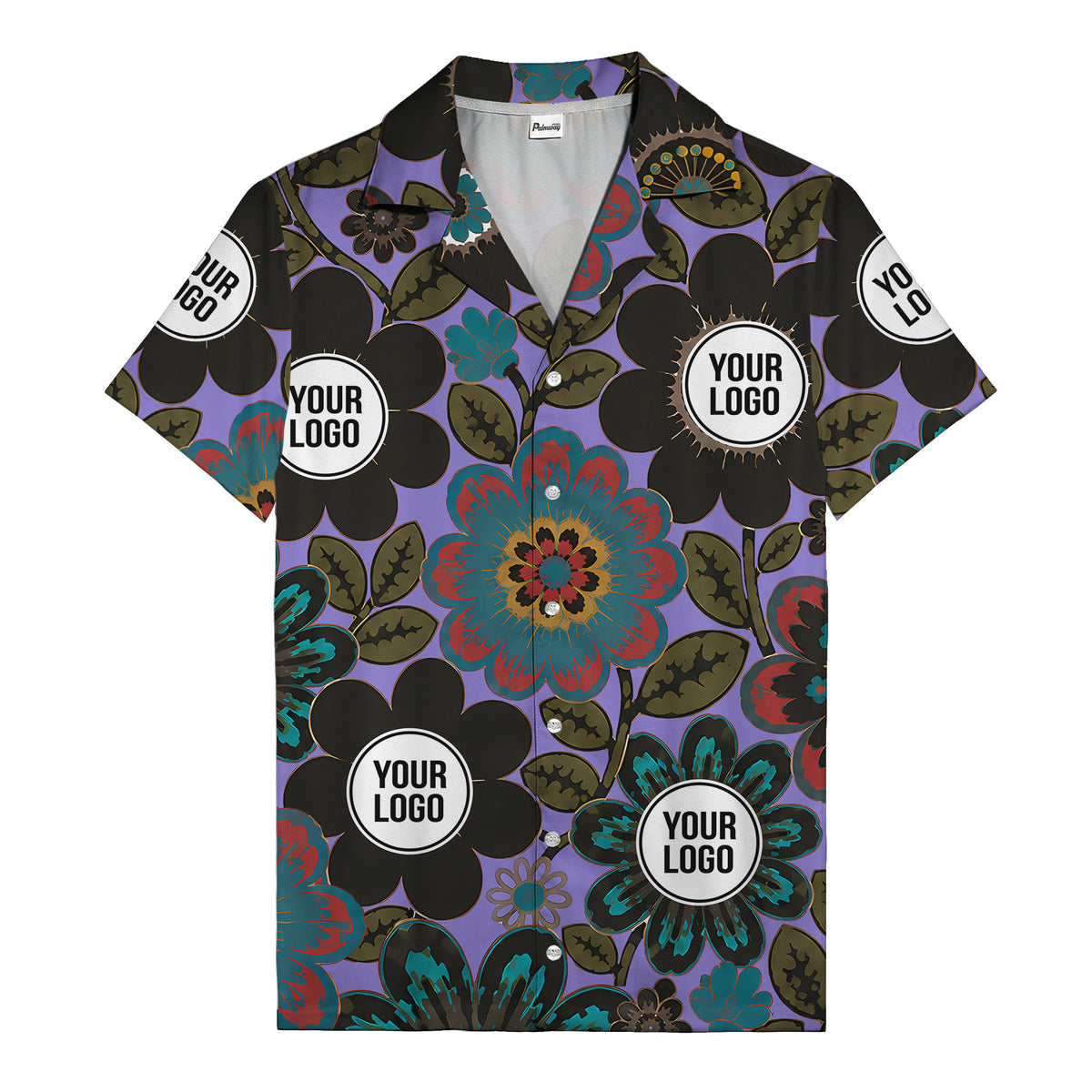 floral mandala & custom logo circle hawaiian shirt for men