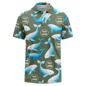 geometric beluga whale repeat & custom logo circles polo shirt
