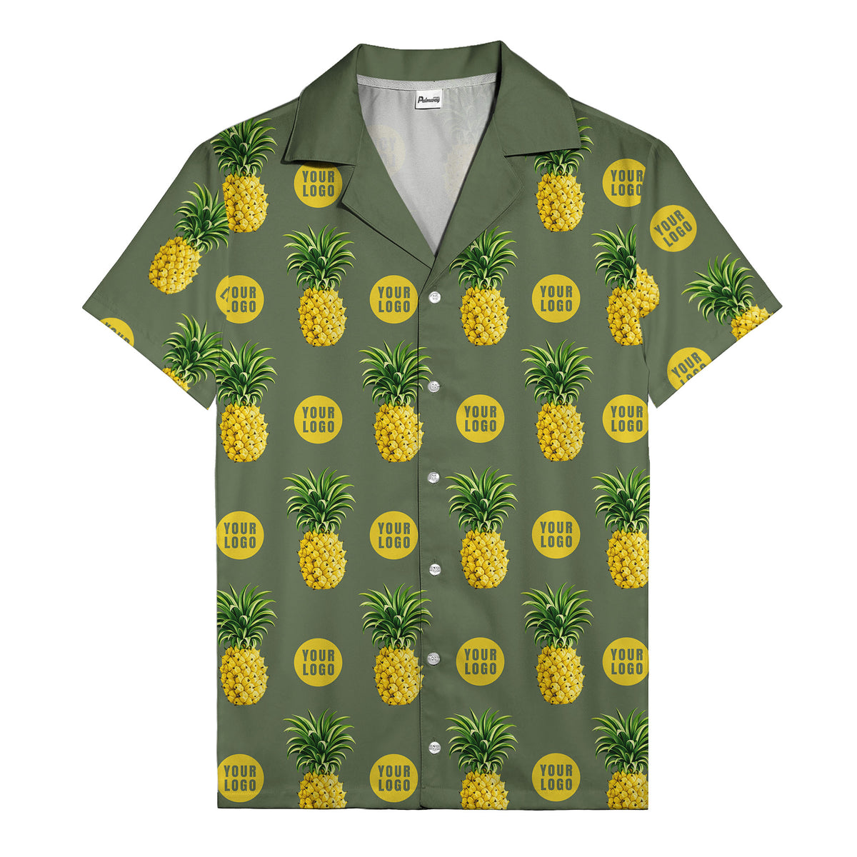 golden pineapple repeat & custom logo circles black hawaiian shirt
