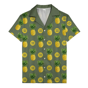 golden pineapple repeat & custom logo circles black hawaiian shirt