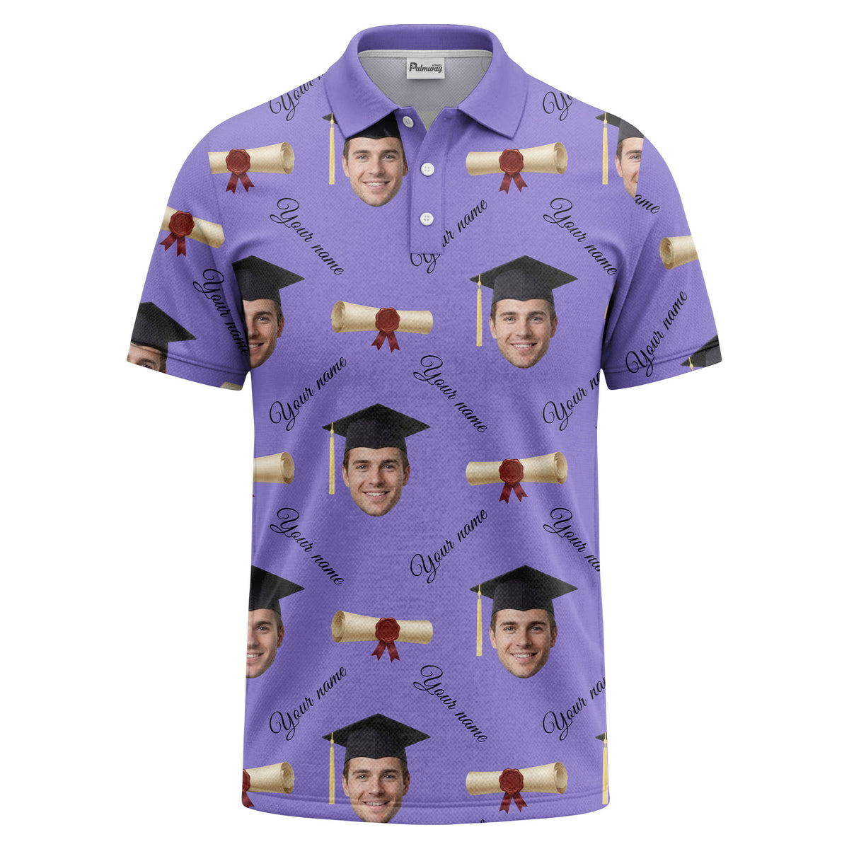 graduation caps & diploma scrolls over personalized faces polo shirt
