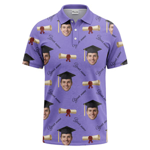 graduation caps & diploma scrolls over personalized faces polo shirt