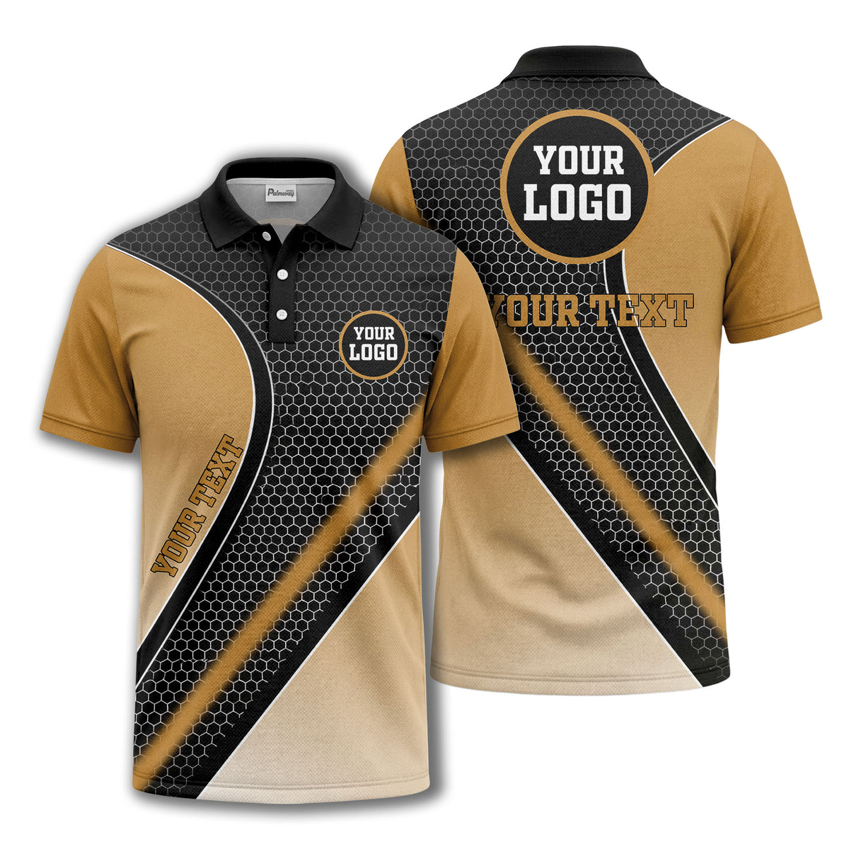 hexagonal gradient geometric print with customizable logo polo shirt
