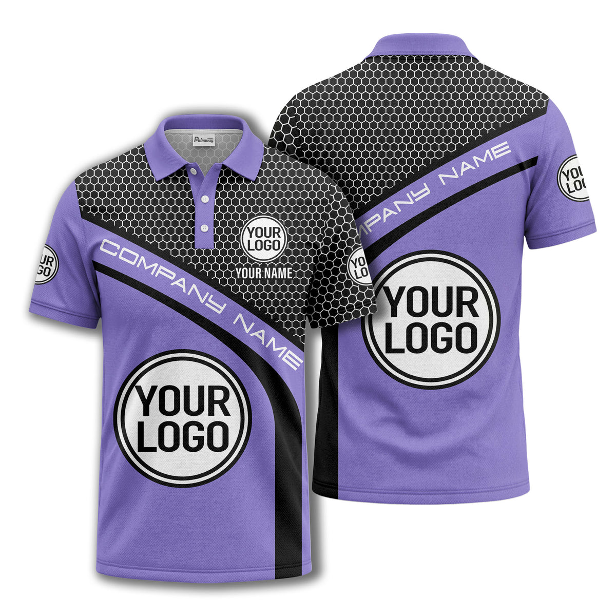 hexagonal grid monogram logo corporate polo shirt for men