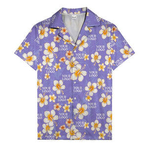 hibiscus & plumeria photoreal hawaiian shirt with customizable logo