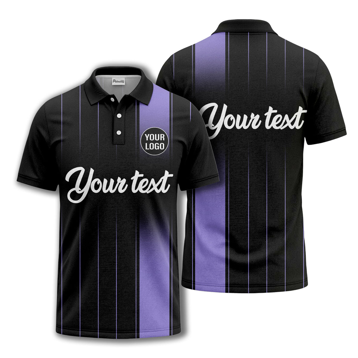 monochrome gradient vertical stripes with custom logo text polo shirt