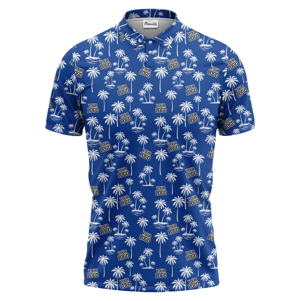 monochrome palm trees & custom logo repeat black white polo shirt