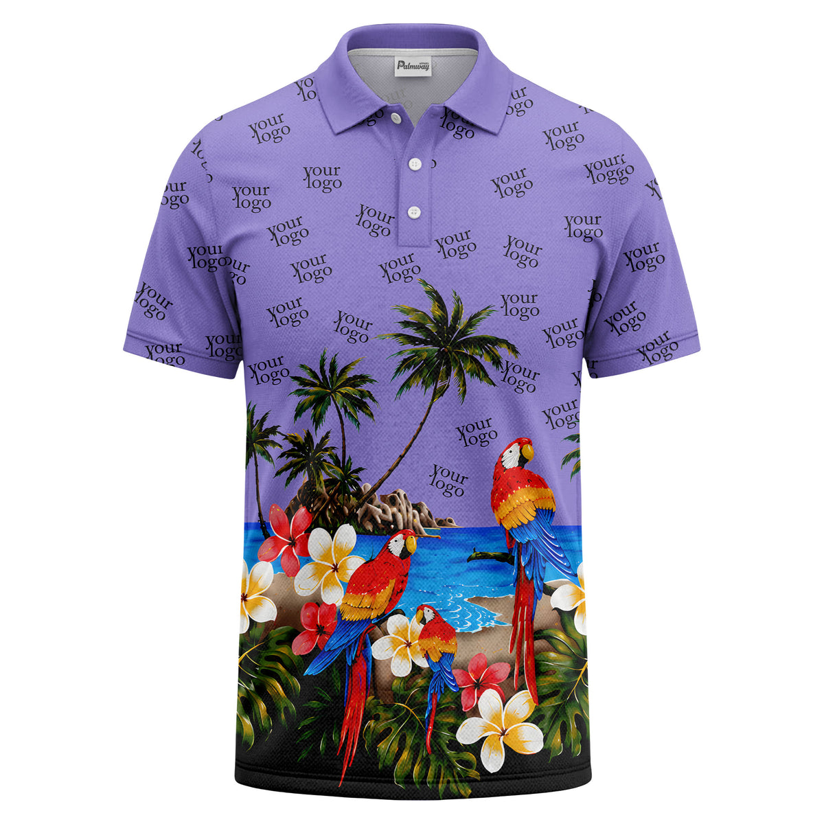 parrot palm plumeria beach watercolor polo shirt