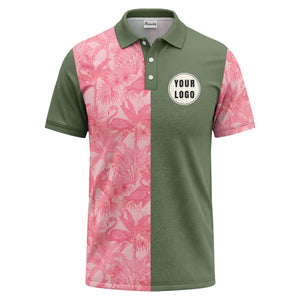 pink flamingo & tropical leaves patterned hawaiian shirt polo shirt