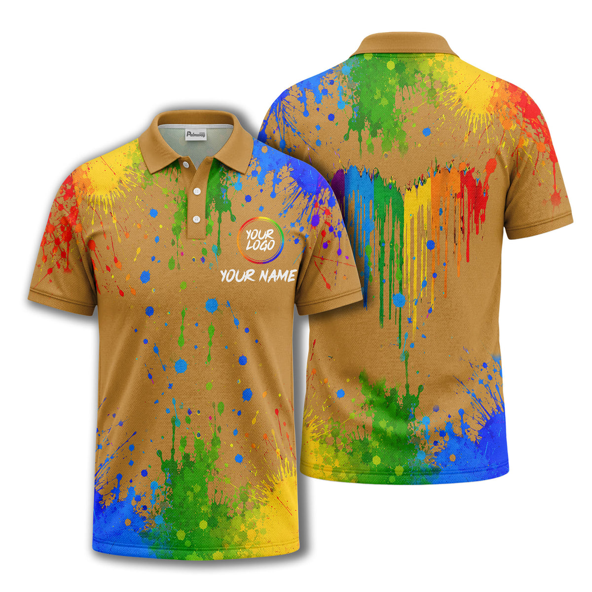 rainbow paint splatter custom logo personalized polo shirt