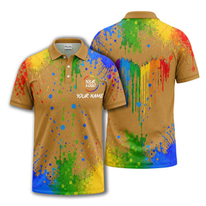 rainbow paint splatter custom logo personalized polo shirt