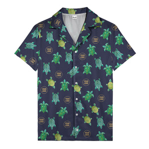 sea turtles and golden logo rings hawaiian shirt for men