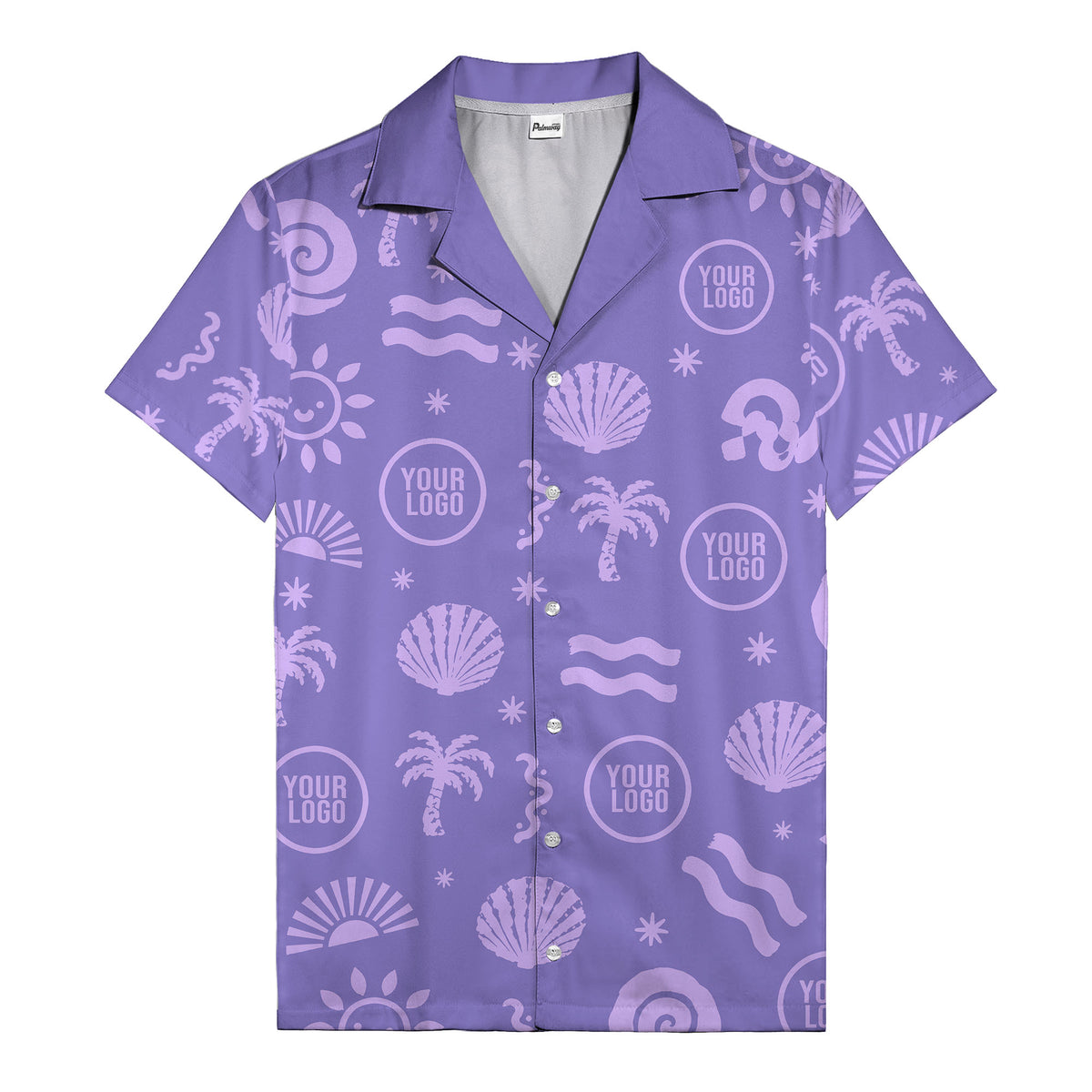 silver palm trees seashells sun waves vintage cartoon hawaiian shirt