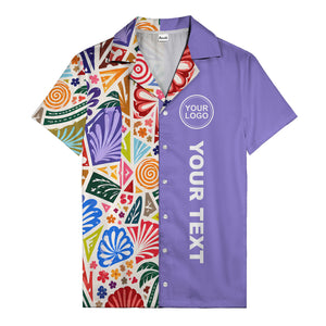 spiral motifs palm leaves hibiscus geometric hawaiian shirt for men
