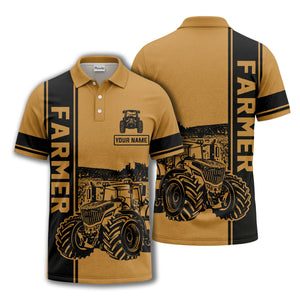 tractor farm scene graphic illustration polo shirt for men