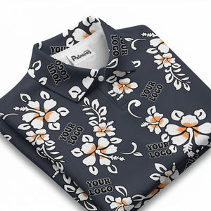 tropical floral hawaiian orange flowers leaves polo shirt for beach getaways