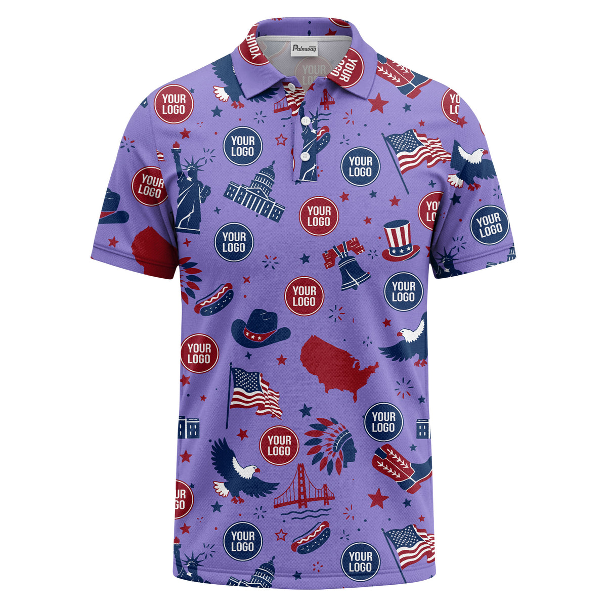 vintage cartoon bald eagles & statue of liberty icons patriotic polo shirt