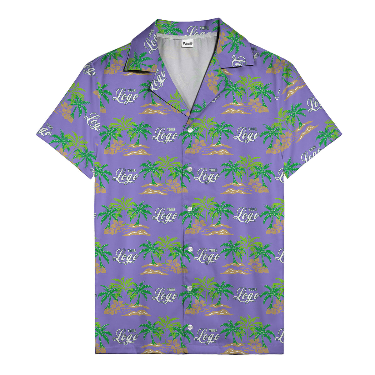 vintage palm tree oasis with monogrammed logo repeat hawaiian shirt
