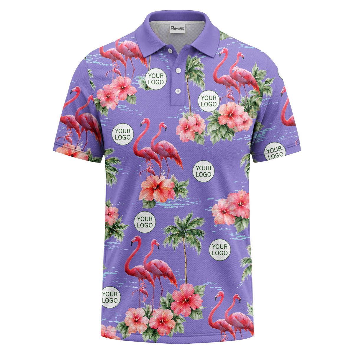 watercolor flamingos & hibiscus palm trees polo shirt for men