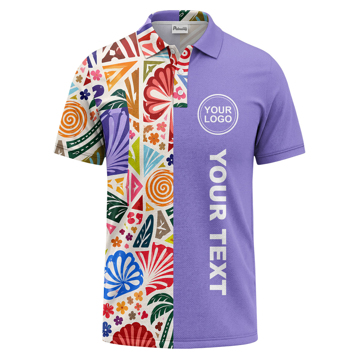 watercolor palm leaves swirls custom geometric all over print polo shirt