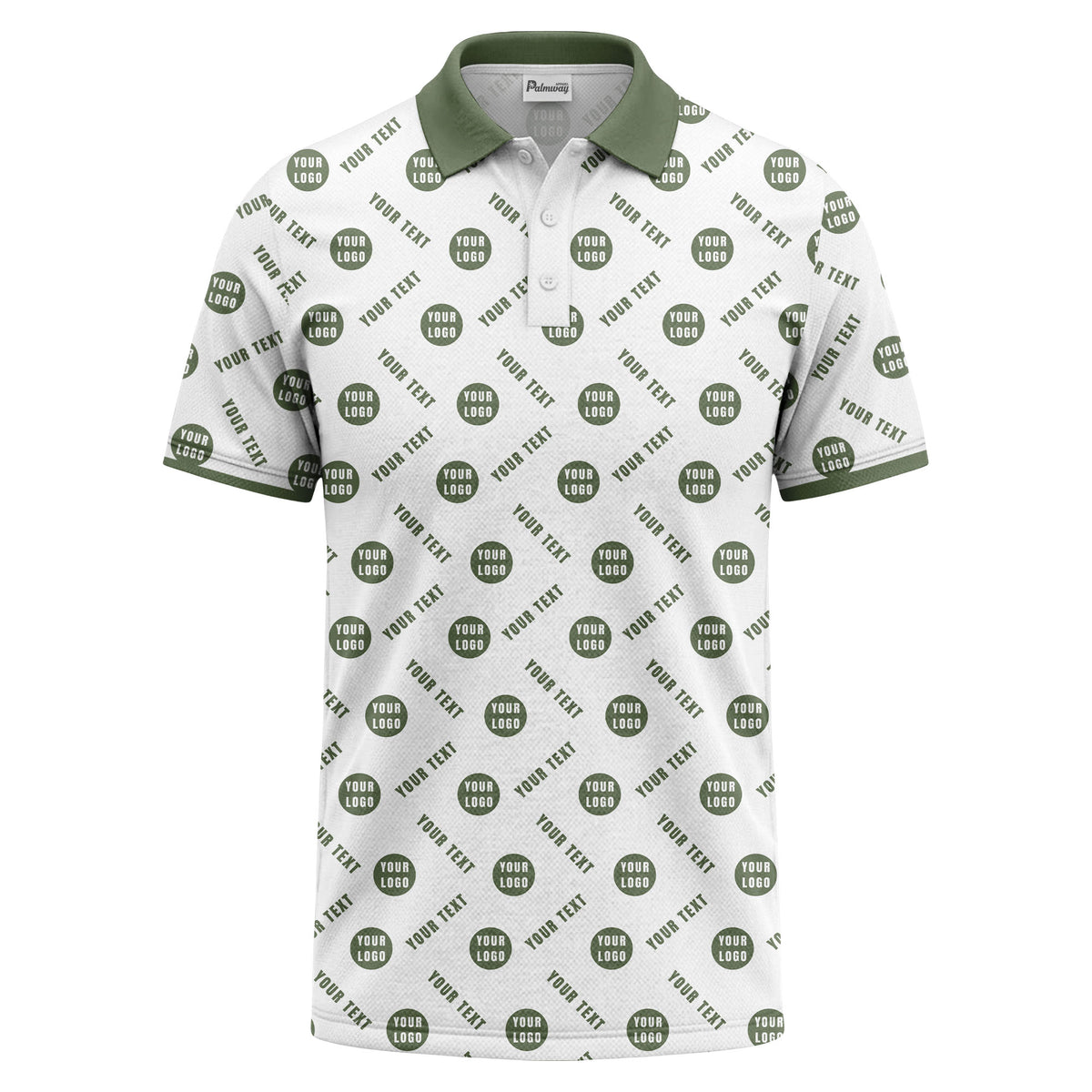 your name & logo repeat pattern all over print custom polo shirt