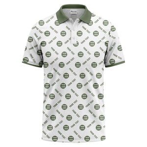 your name & logo repeat pattern all over print custom polo shirt