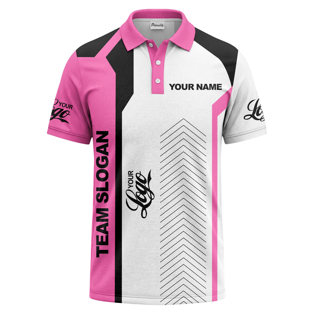 arrow repeat geometric logo & text custom polo shirt