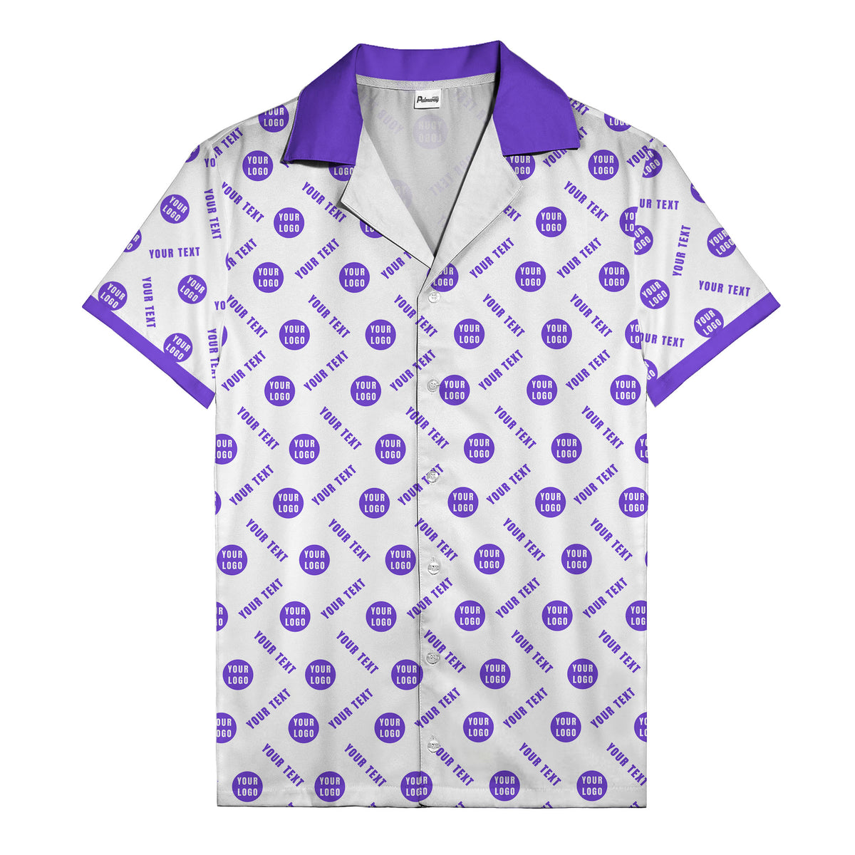 black custom logo circles text white hawaiian shirt