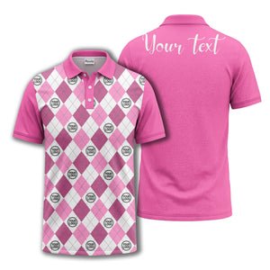 black white argyle diamond repeat pattern polo shirt with custom logo