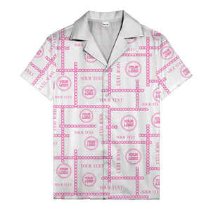 chain link grid custom logo text monochrome black white hawaiian shirt