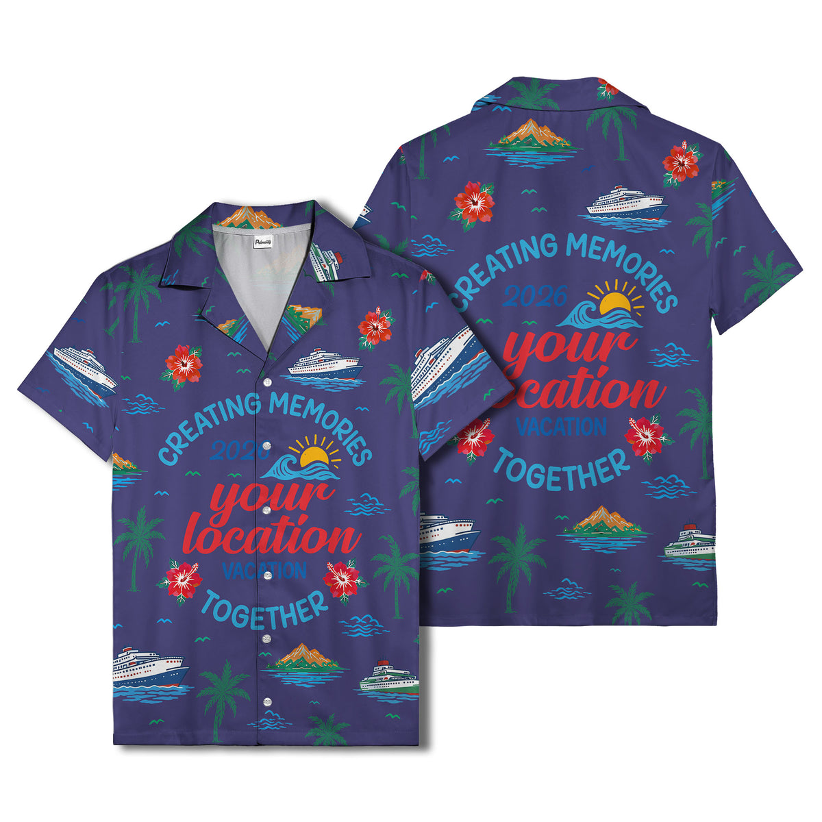 cruise ship & palm fronds watercolor vacation memories hawaiian shirt