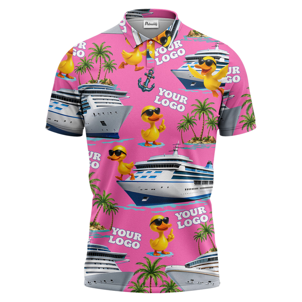 cruise ship & sunglasses ducks cartoon islands polo shirt for men