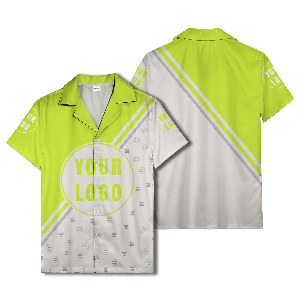 custom logo circles & diagonal stripes minimalist hawaiian shirt for men