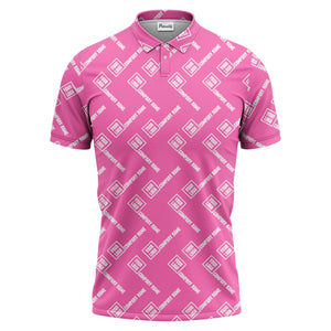 custom logo & company name repeat pattern black polo shirt for men
