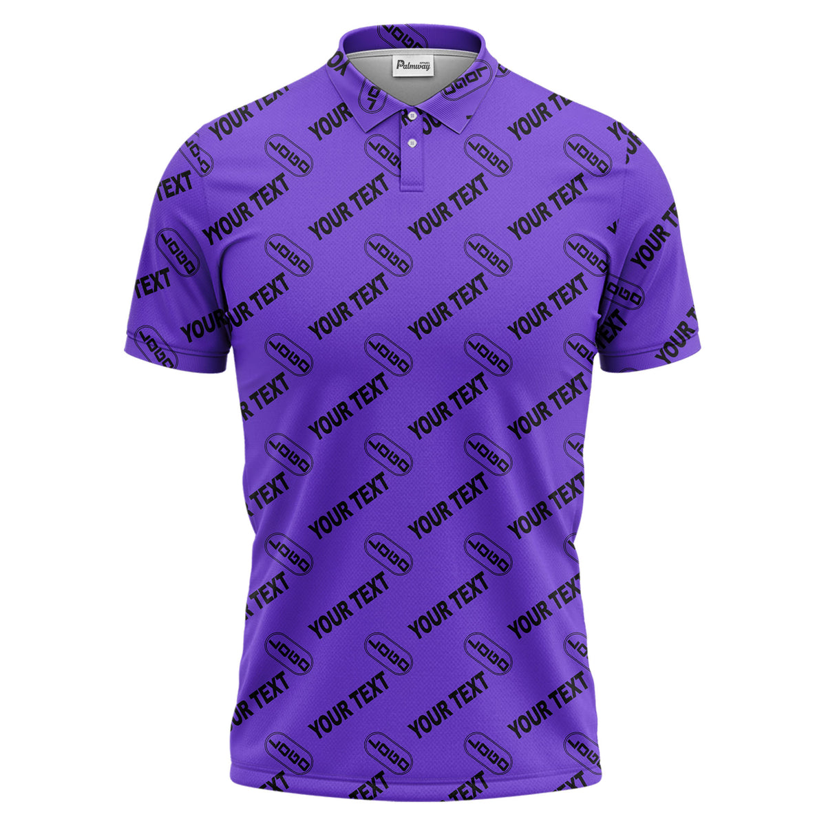custom logo & monogram text repeat pattern black polo shirt for men