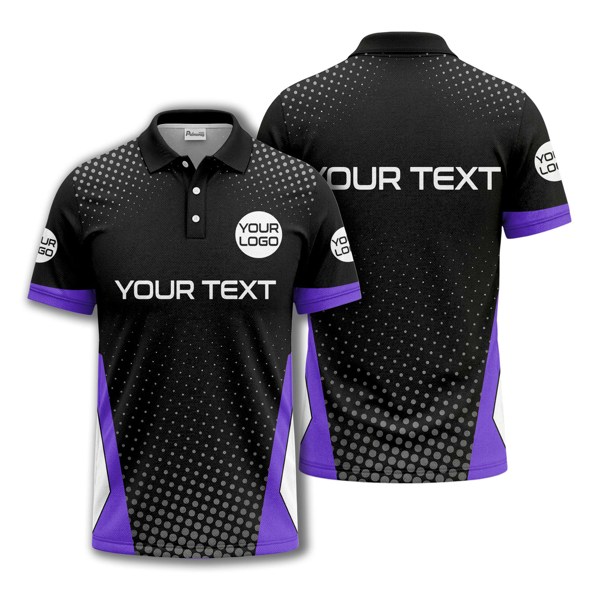 custom logo text overlay polka dot golf polo shirt