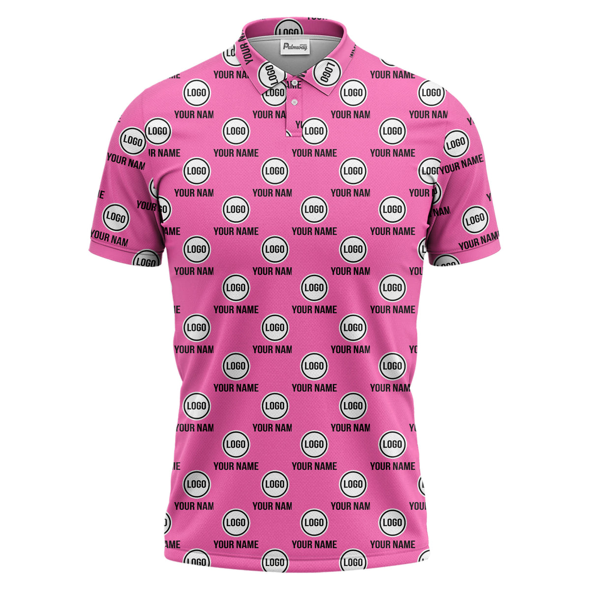 custom name & logo repeat circle pattern black polo shirt