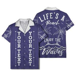 customizable text palm trees & stars graphic hawaiian shirt for men