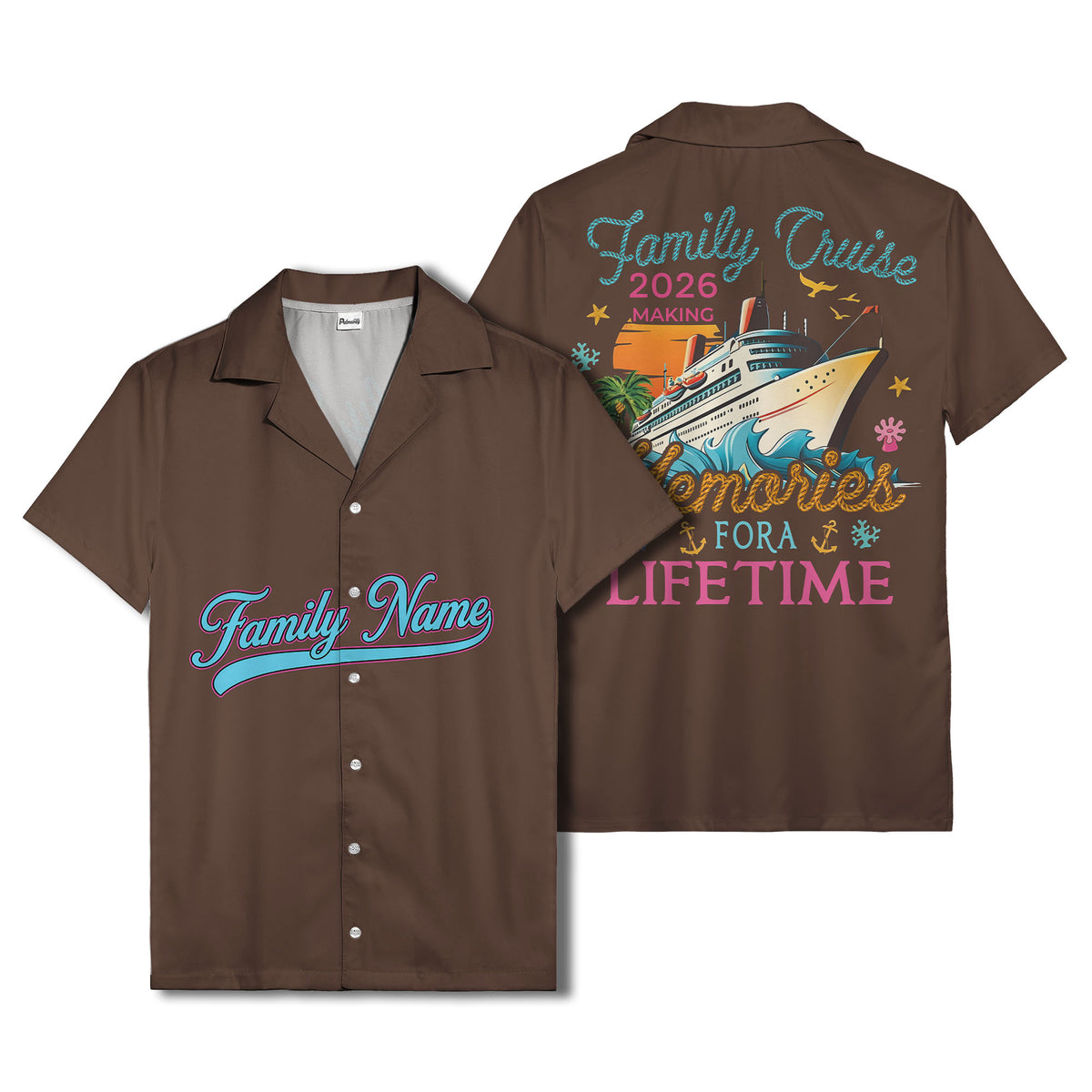 family name script & logo circle personalized hawaiian shirt